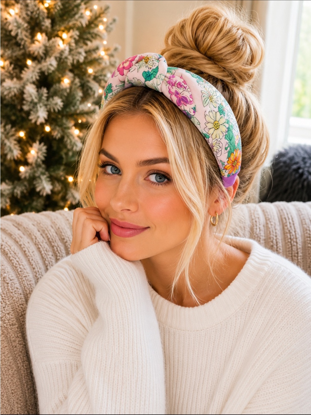 Floral Puff Headband in Pink and Purple - Women’s Hair Accessory